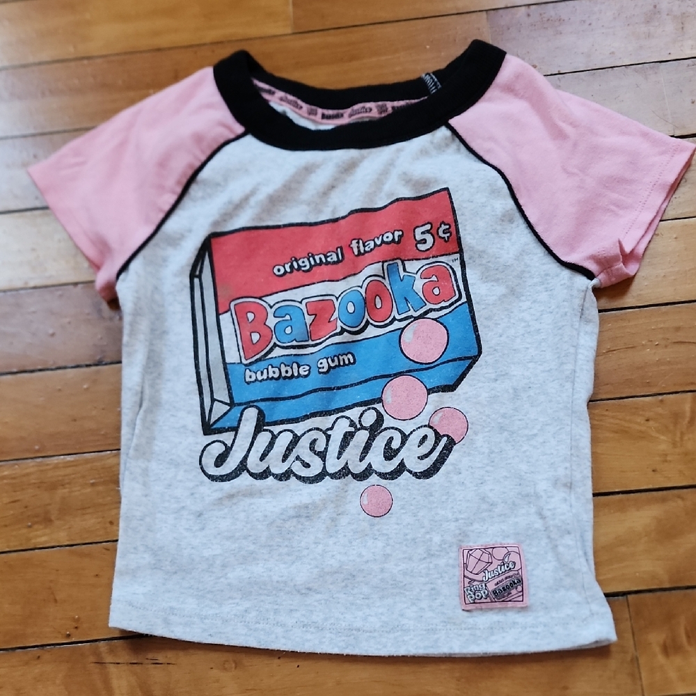 Justice Pink and Gray Bazooka Graphic Tee Small 7/8